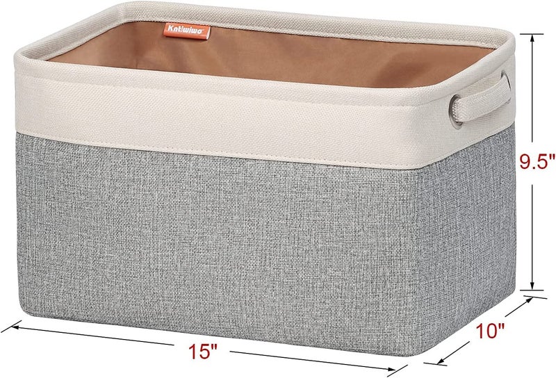 Kntiwiwo Foldable Storage Bin Collapsible Fabric Storage Basket Cube with Durable Handles Closet Organizer Bins for Organizing Shelves Drawers, Set of 3, 15" x 10" x 9.5", Grey - Image 5